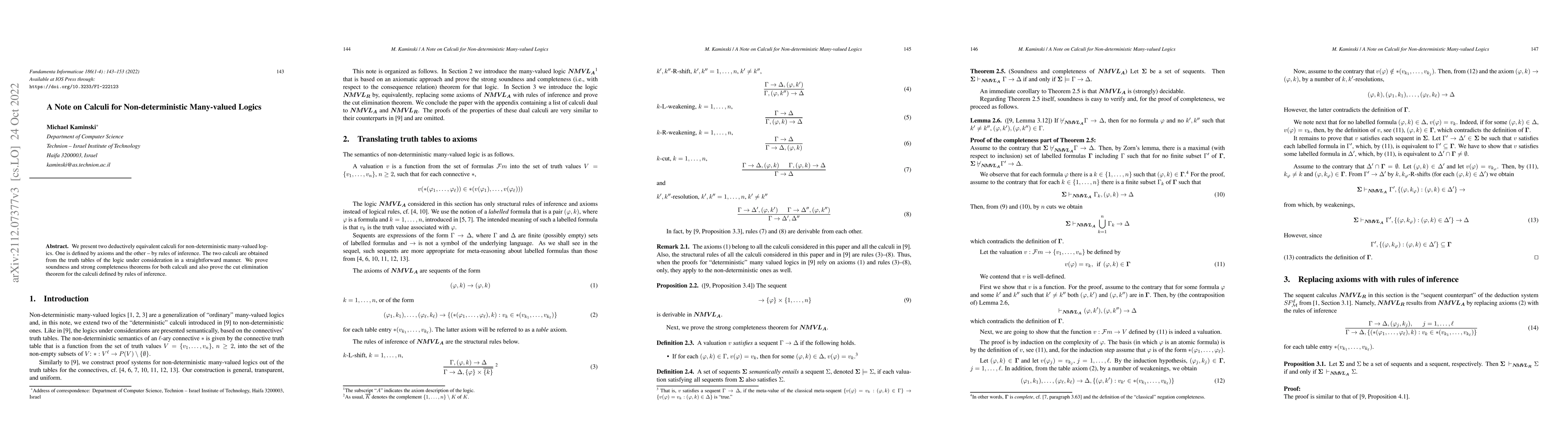 Thumbnail for A note on calculi for non-deterministic many-valued logics