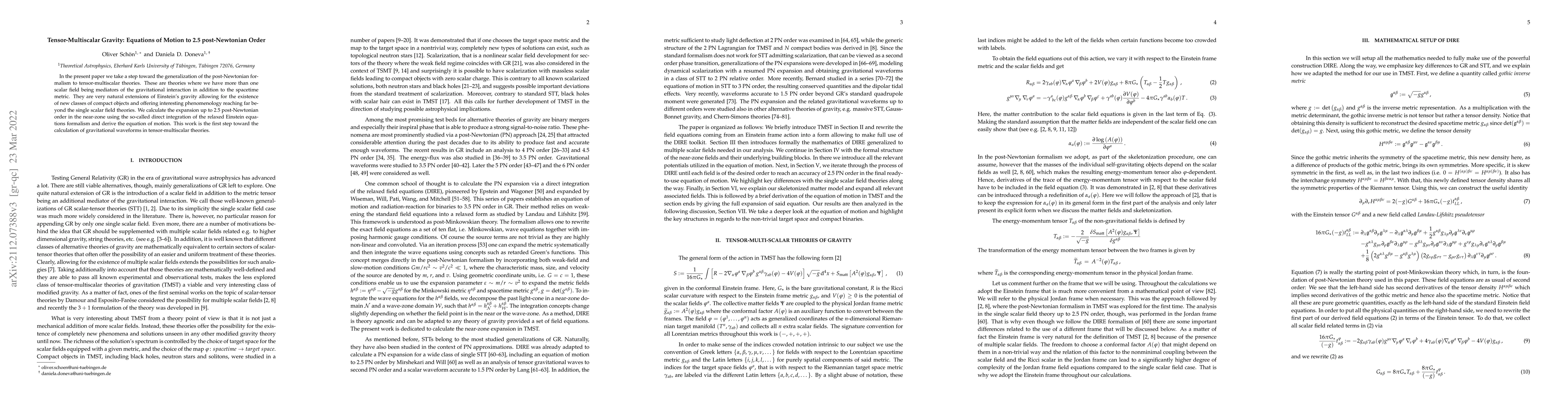 Thumbnail for Tensor-Multi-Scalar Gravity: Equations of Motion to 2.5 post-Newtonian
  Order
