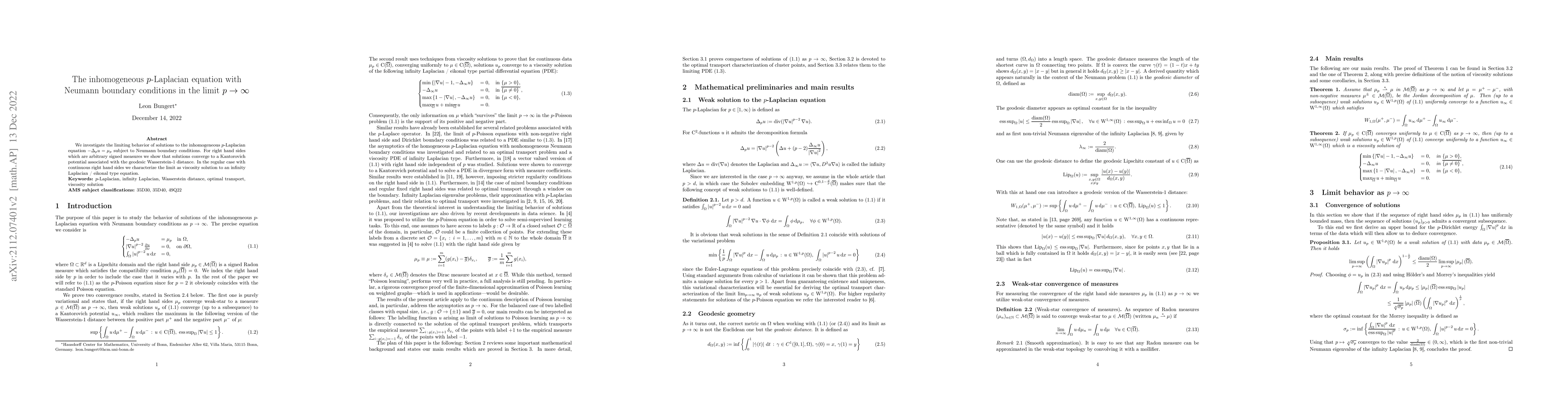 Thumbnail for The inhomogeneous $p$-Laplacian equation with Neumann boundary
  conditions in the limit $p\to\infty$