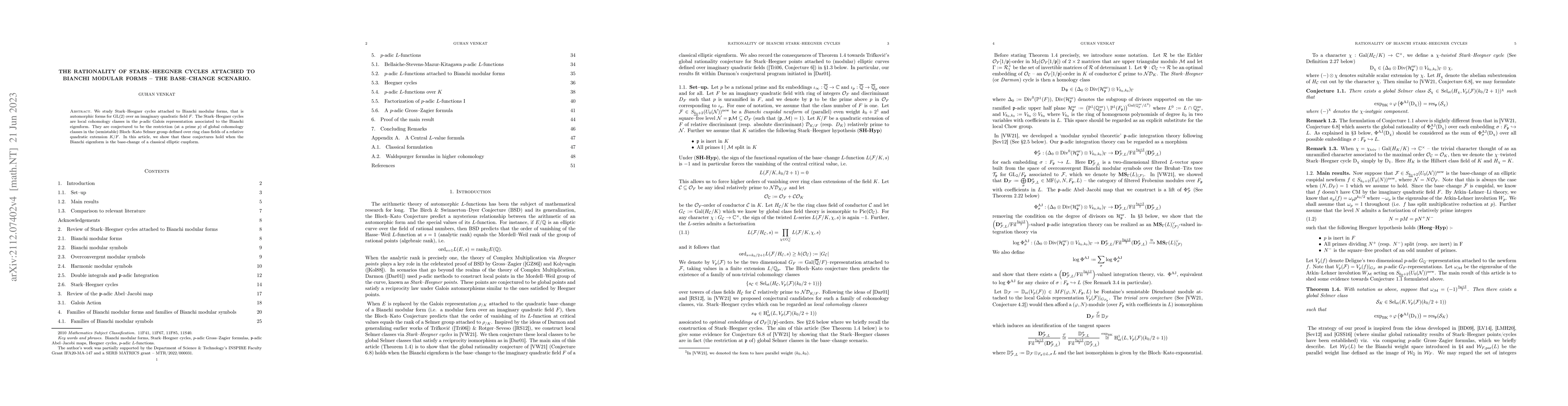 Thumbnail for The rationality of Stark-Heegner cycles attached to Bianchi modular
  forms -- The base-change scenario