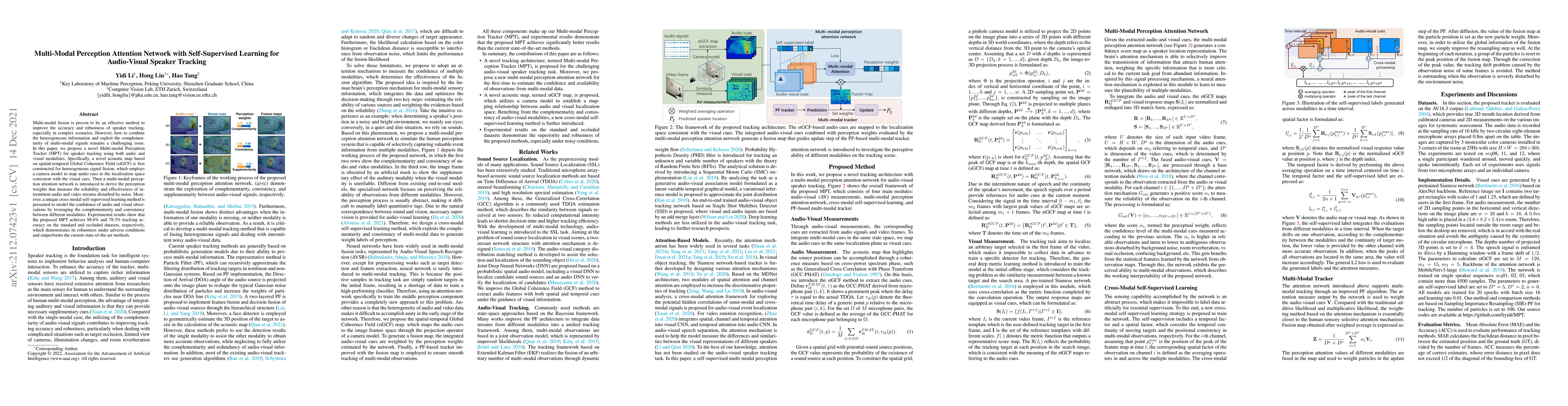Thumbnail for Multi-Modal Perception Attention Network with Self-Supervised Learning
  for Audio-Visual Speaker Tracking