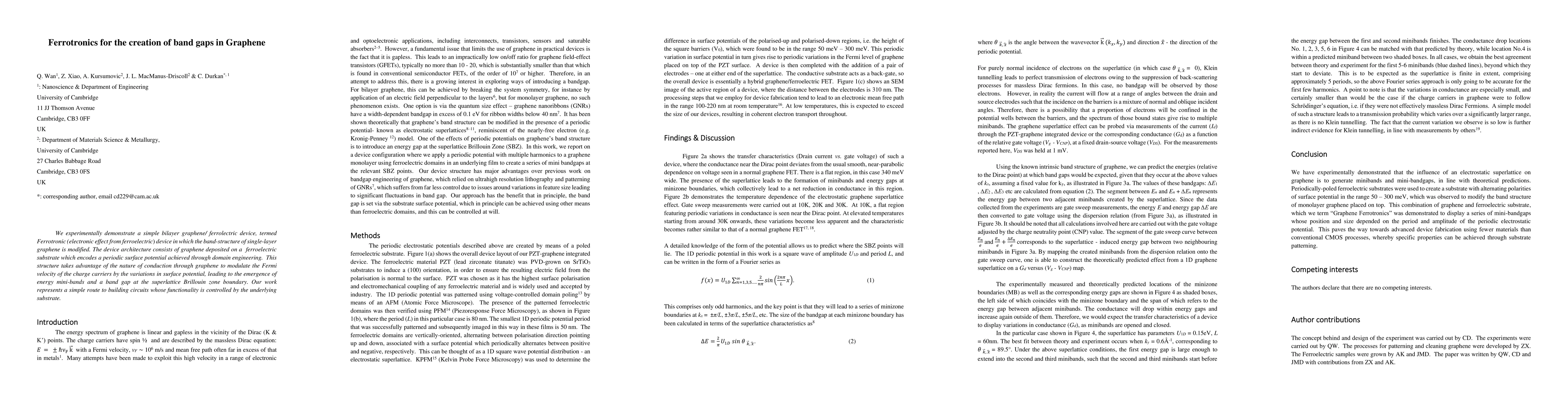 Thumbnail for Ferrotronics for the creation of band gaps in Graphene