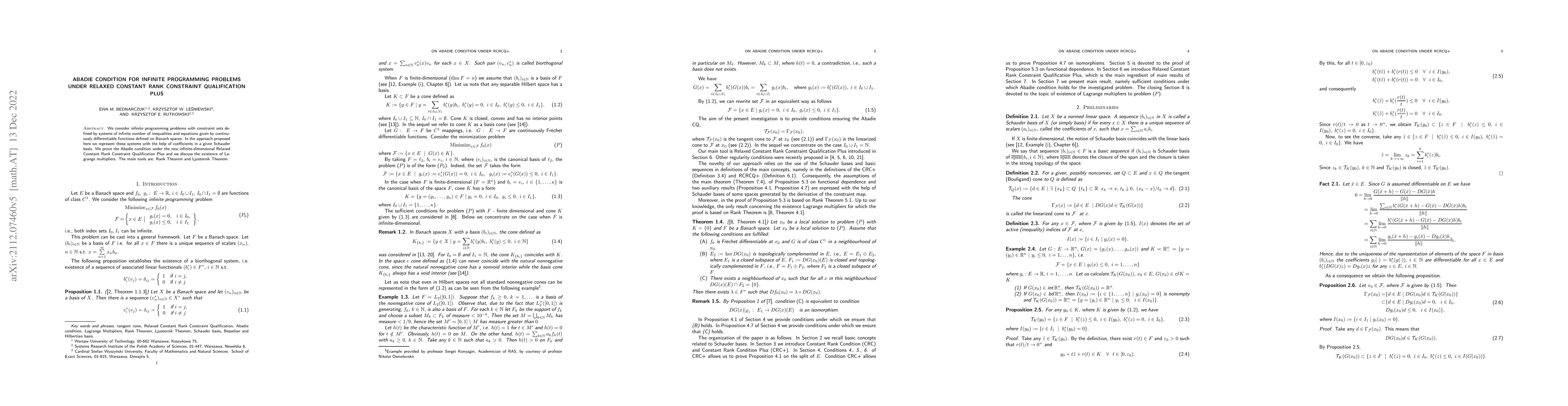 Thumbnail for Abadie condition for infinite programming problems under Relaxed
  Constant Rank Constraint Qualification Plus