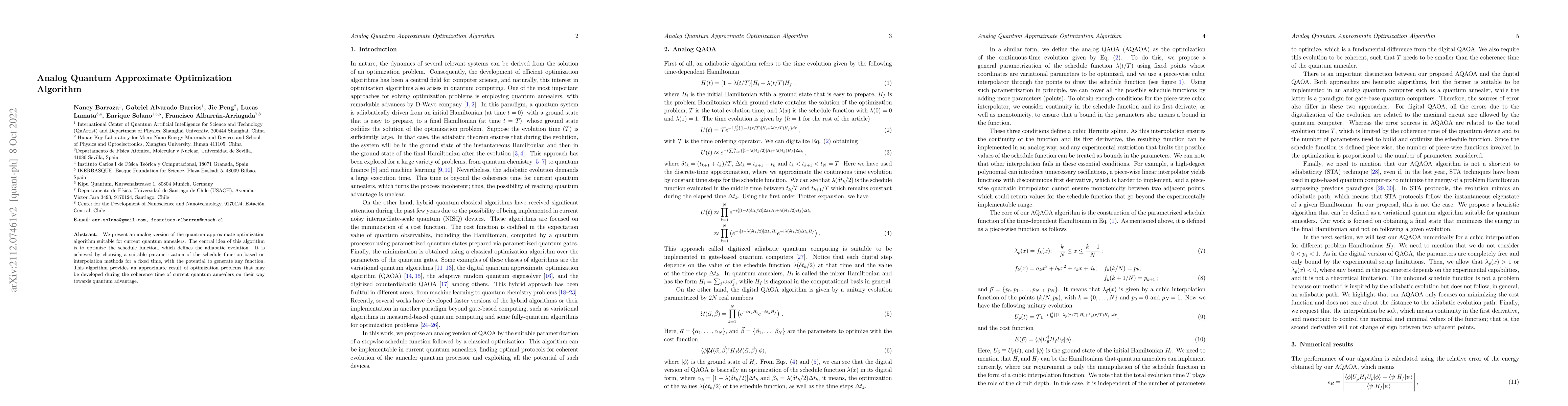 Thumbnail for Analog Quantum Approximate Optimization Algorithm