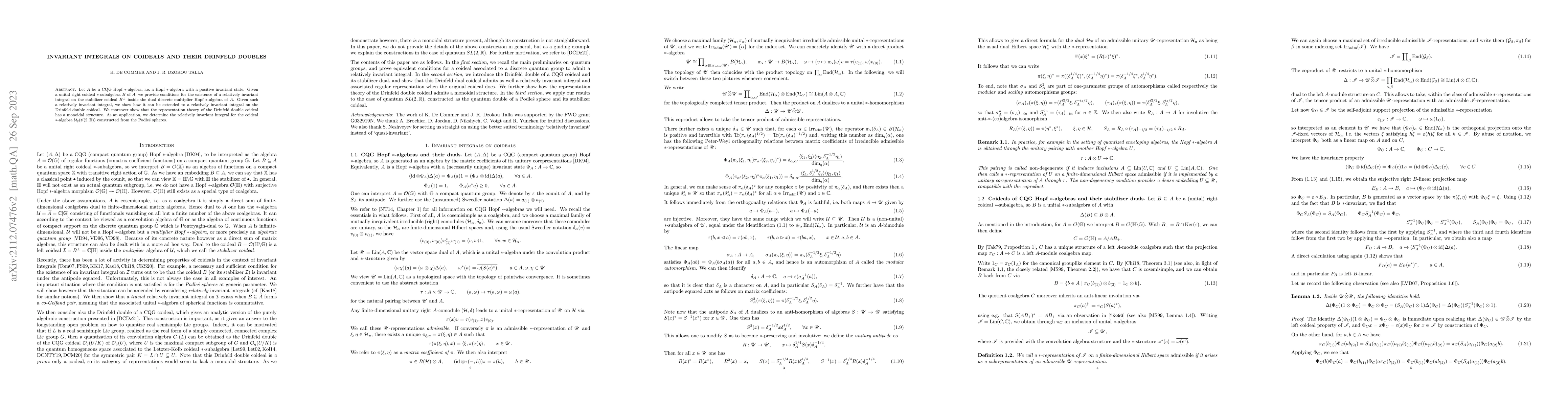 Thumbnail for Invariant integrals on coideals and their Drinfeld doubles