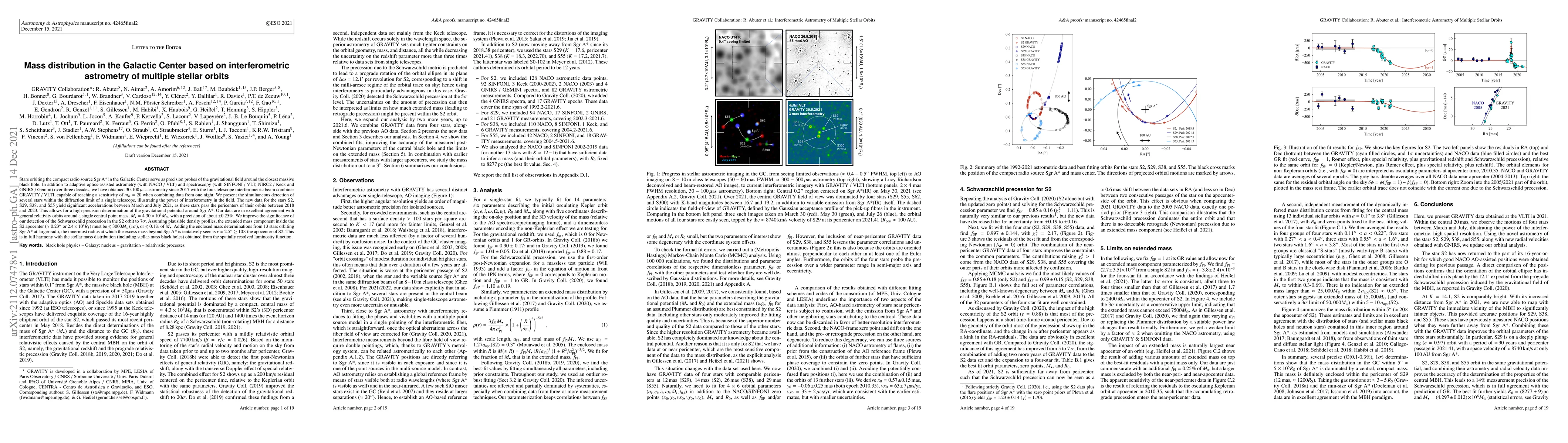 Thumbnail for The mass distribution in the Galactic Centre from interferometric
  astrometry of multiple stellar orbits