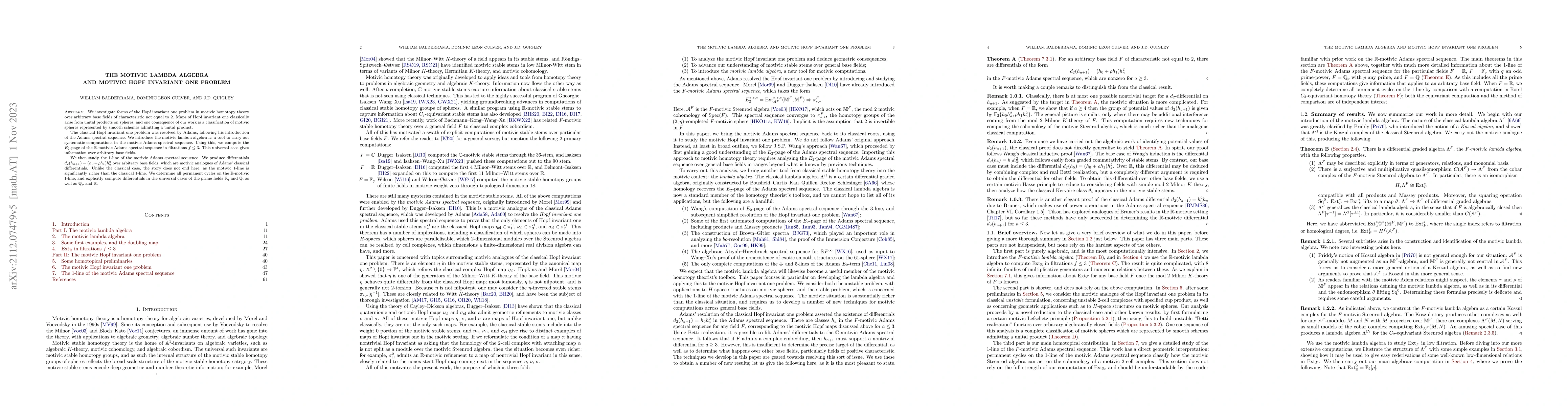 Thumbnail for The motivic lambda algebra and motivic Hopf invariant one problem