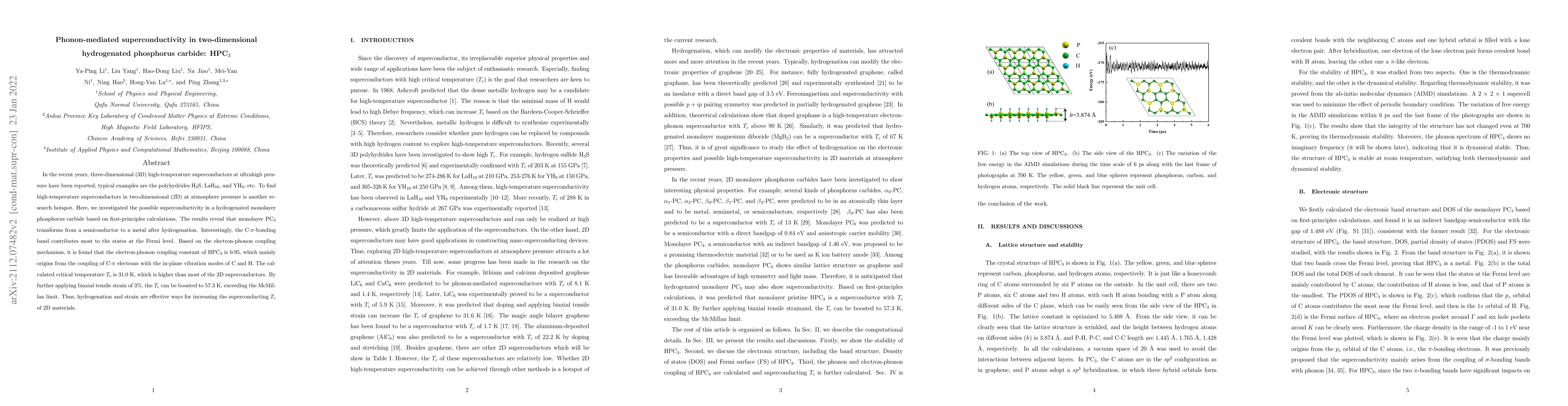 Thumbnail for Phonon-mediated superconductivity in two-dimensional hydrogenated
  phosphorus carbide: HPC$_{3}$