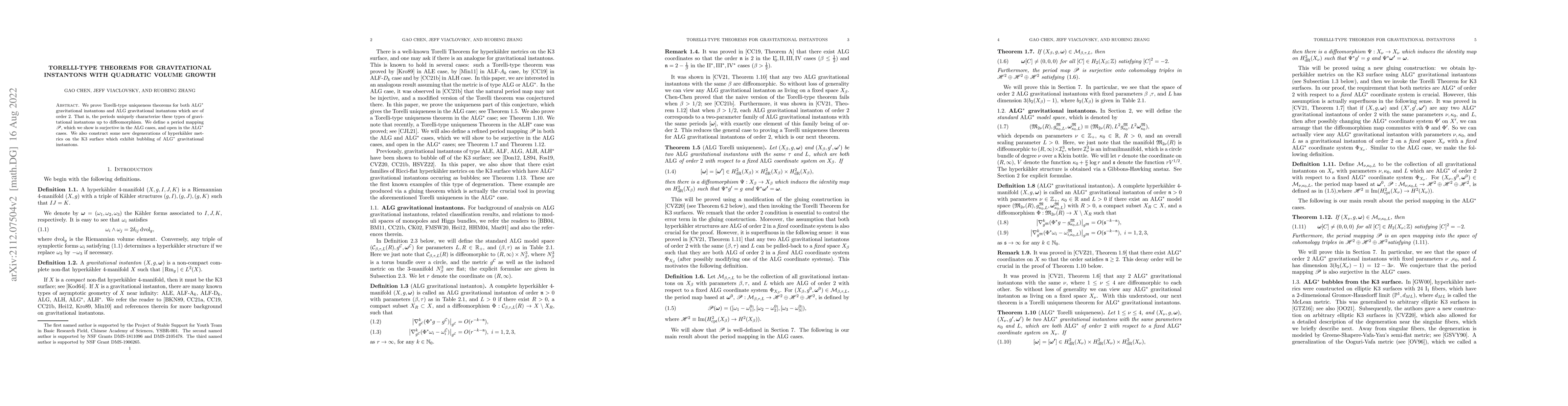 Thumbnail for Torelli-type theorems for gravitational instantons with quadratic volume
  growth
