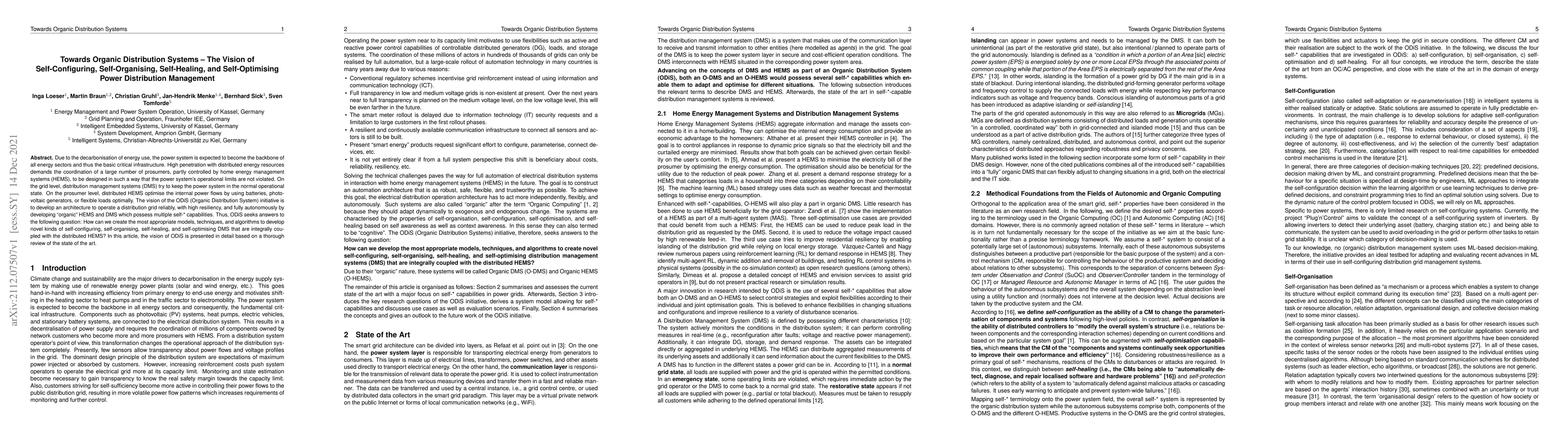 Thumbnail for Towards Organic Distribution Systems -- The Vision of Self-Configuring,
  Self-Organising, Self-Healing, and Self-Optimising Power Distribution
  Management