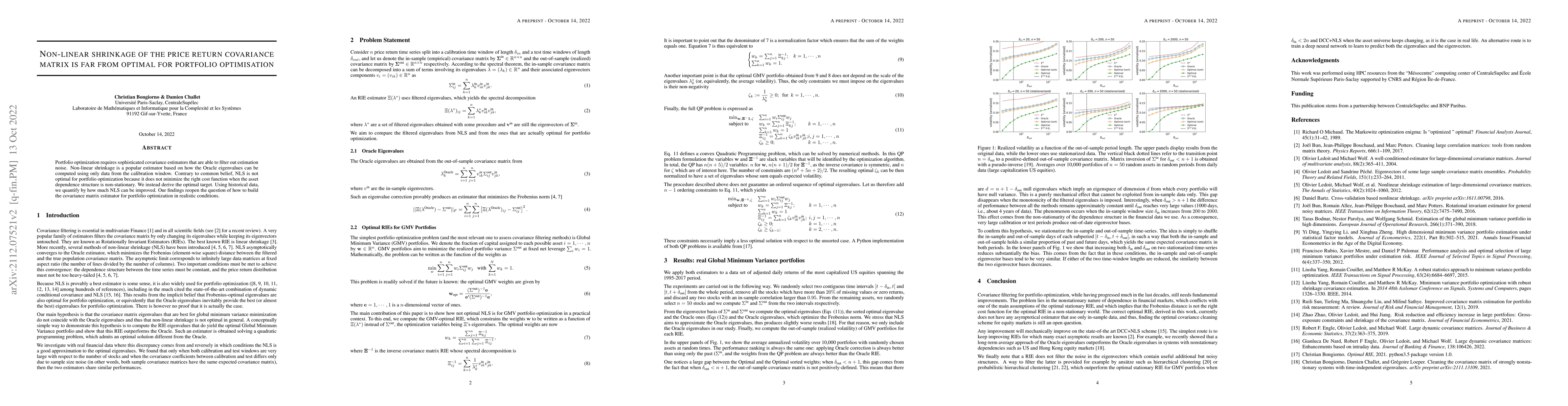 Thumbnail for Non-linear shrinkage of the price return covariance matrix is far from
  optimal for portfolio optimisation