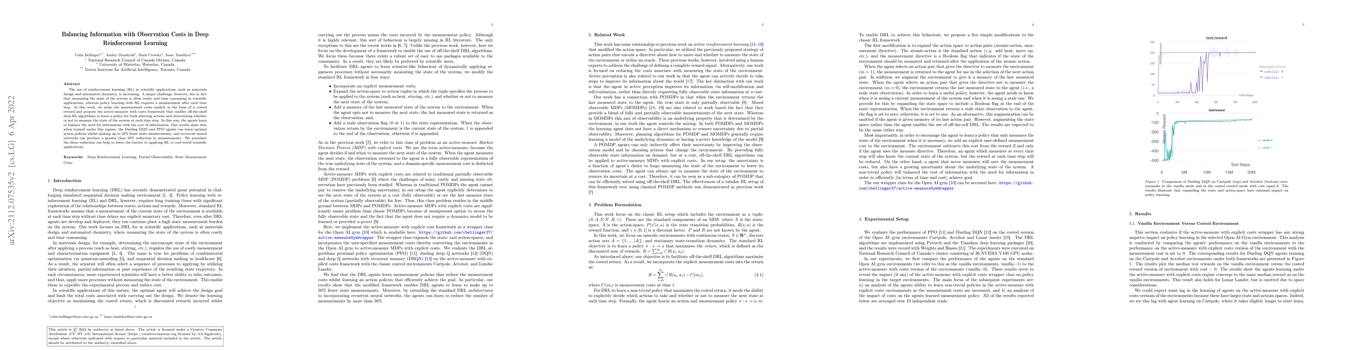 Thumbnail for Scientific Discovery and the Cost of Measurement -- Balancing
  Information and Cost in Reinforcement Learning