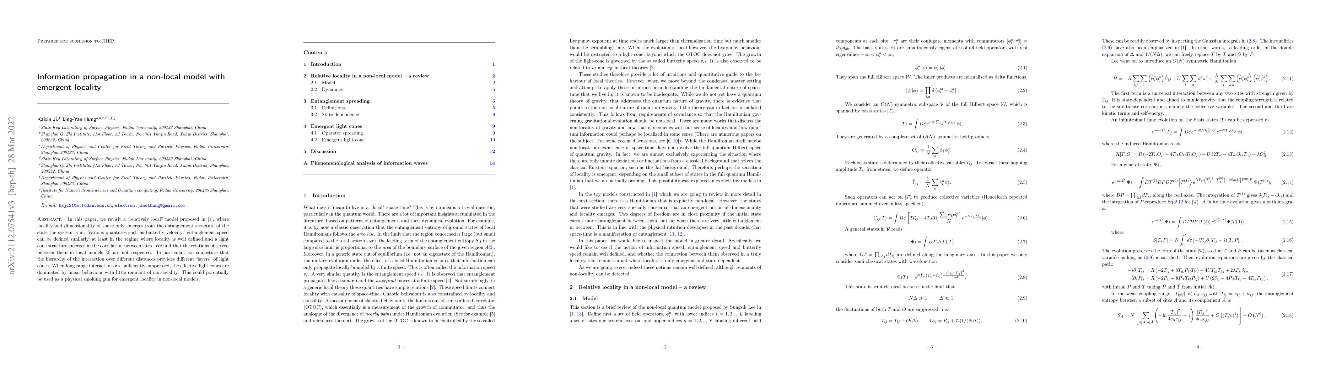Thumbnail for Information propagation in a non-local model with emergent locality