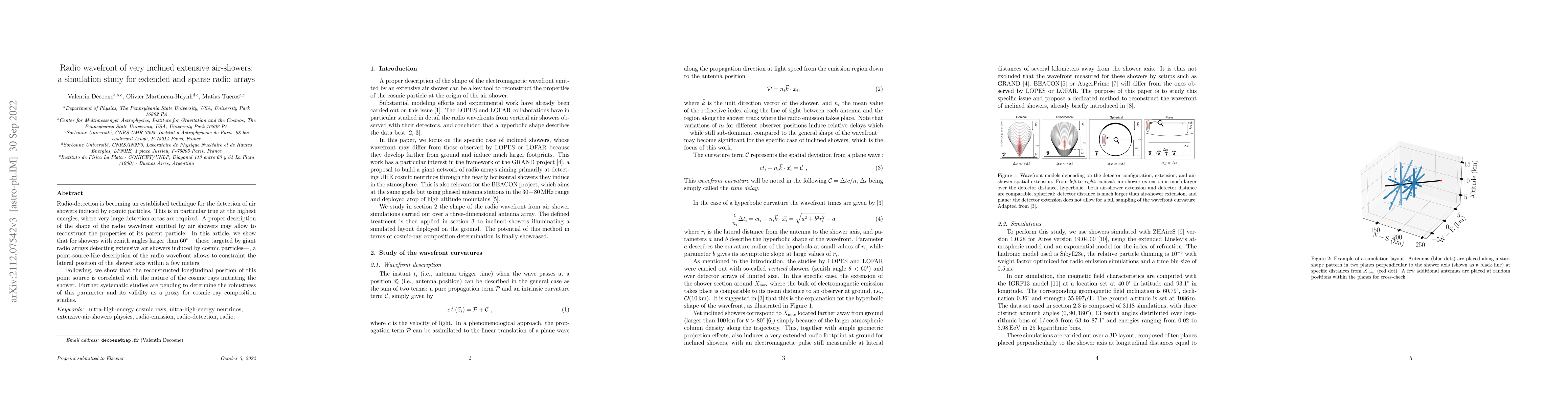 Thumbnail for Radio wavefront of very inclined extensive air-showers: a simulation
  study for extended and sparse radio arrays