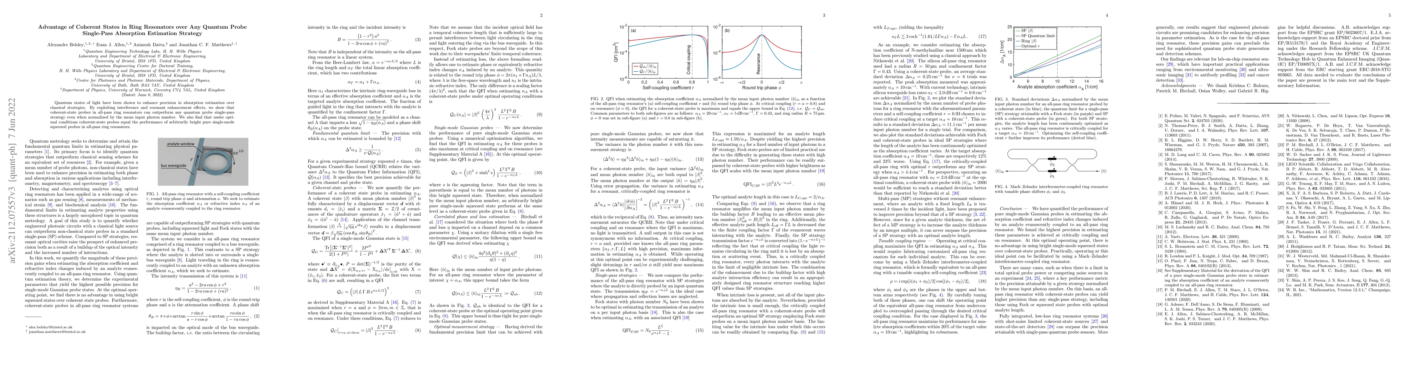 Thumbnail for Advantage of Coherent States in Ring Resonators over Any Quantum Probe
  Single-Pass Absorption Estimation Strategy