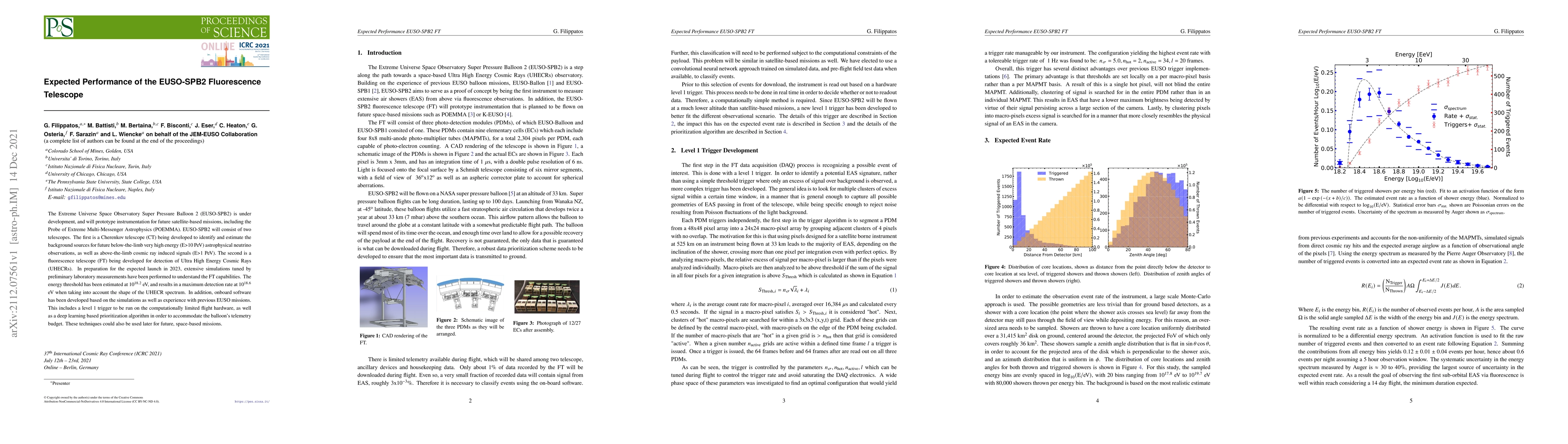 Thumbnail for Expected Performance of the EUSO-SPB2 Fluorescence Telescope