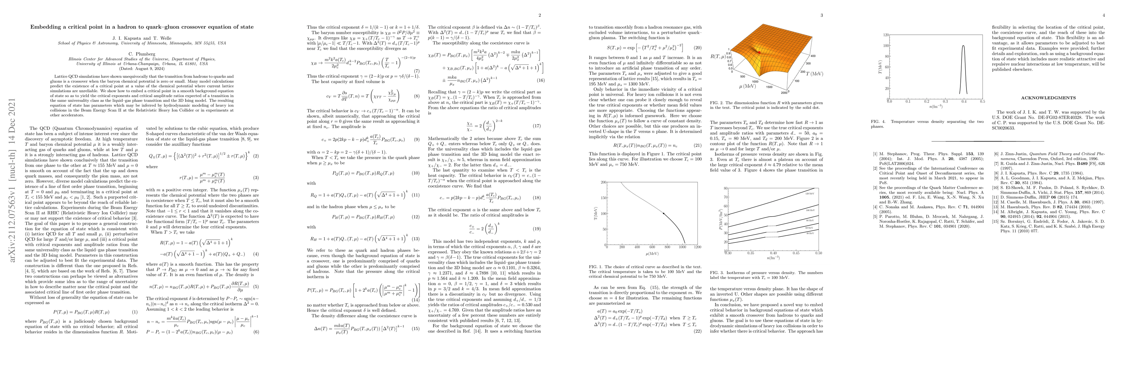 Thumbnail for Embedding a critical point in a hadron to quark-gluon crossover equation
  of state