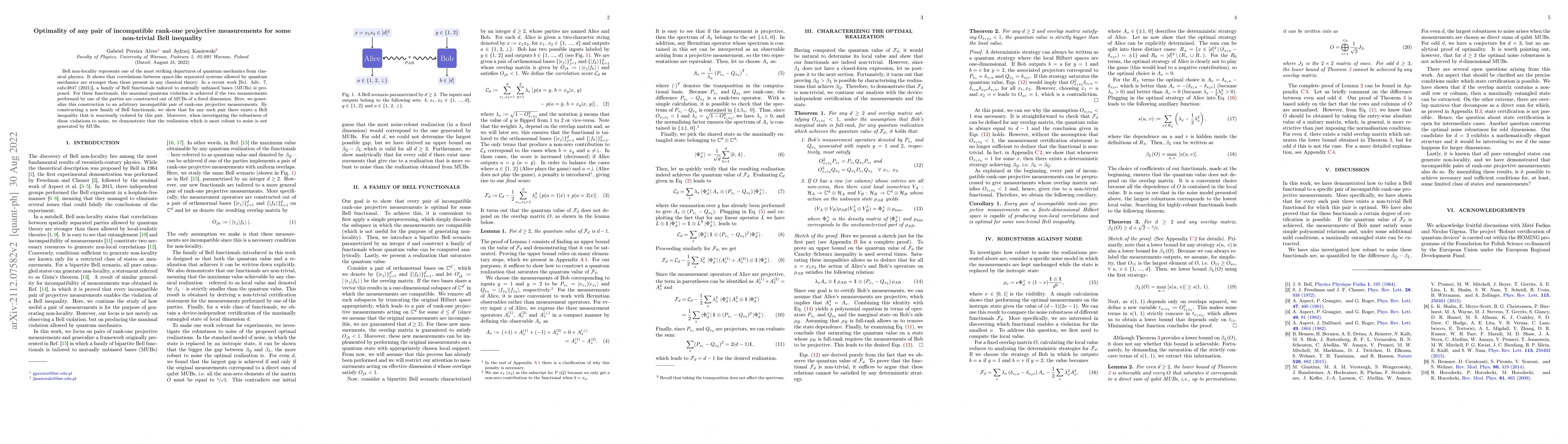 Thumbnail for Optimality of any pair of incompatible rank-one projective measurements
  for some non-trivial Bell inequality