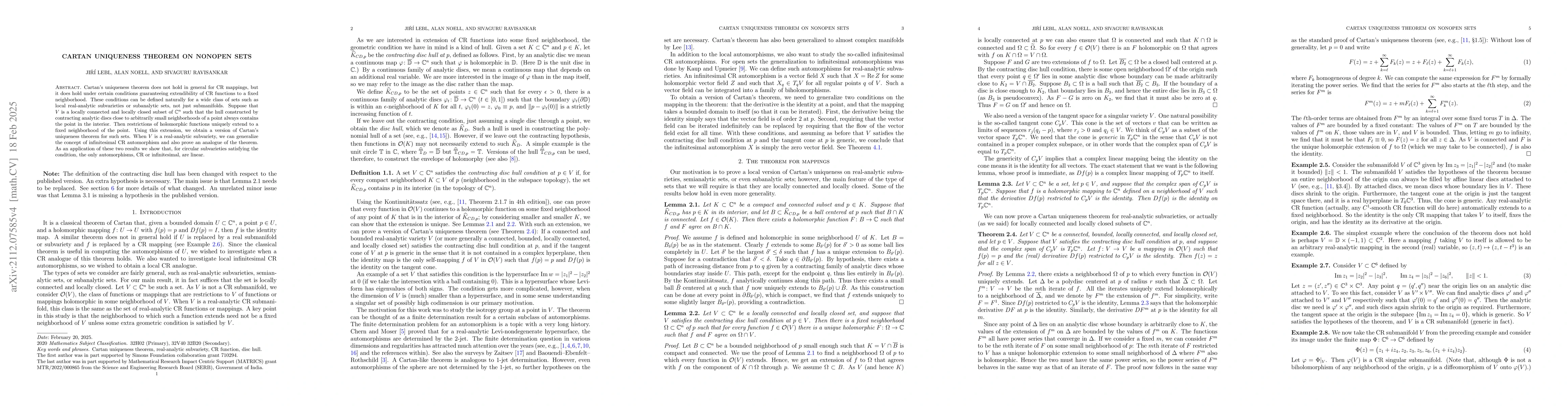 Thumbnail for Cartan uniqueness theorem on nonopen sets