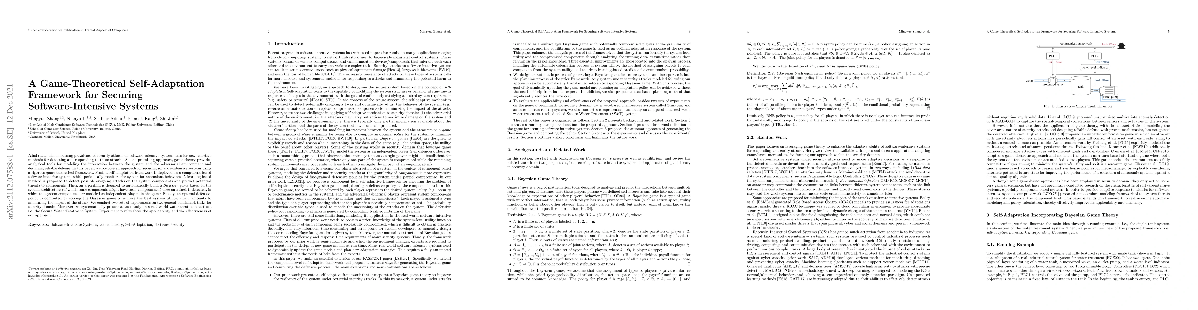 Thumbnail for A Game-Theoretical Self-Adaptation Framework for Securing
  Software-Intensive Systems