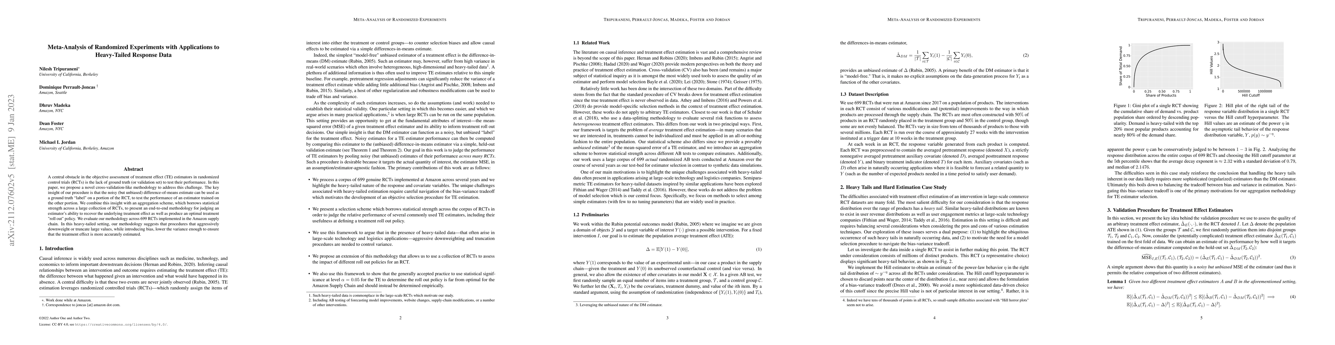 Thumbnail for Meta-Analysis of Randomized Experiments with Applications to
  Heavy-Tailed Response Data