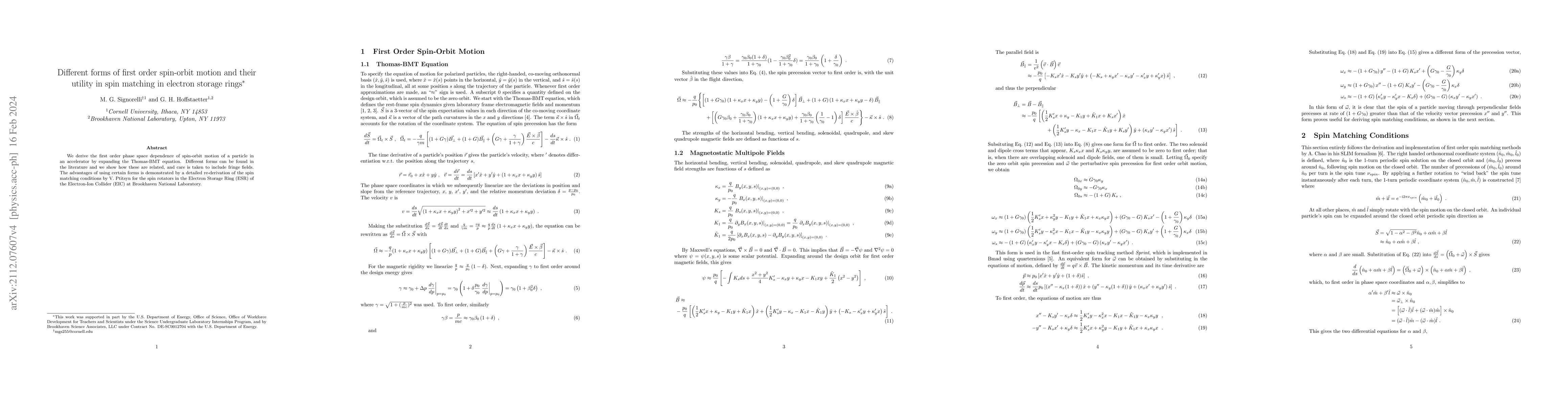 Thumbnail for Different forms of first order spin-orbit motion and their utility in
  spin matching in electron storage rings