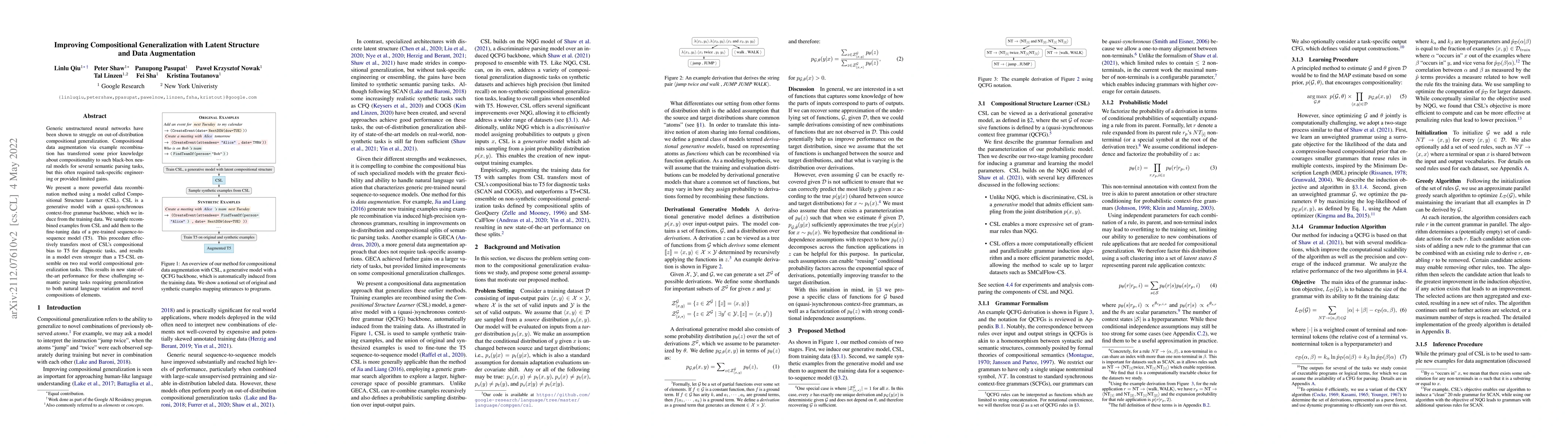 Thumbnail for Improving Compositional Generalization with Latent Structure and Data
  Augmentation