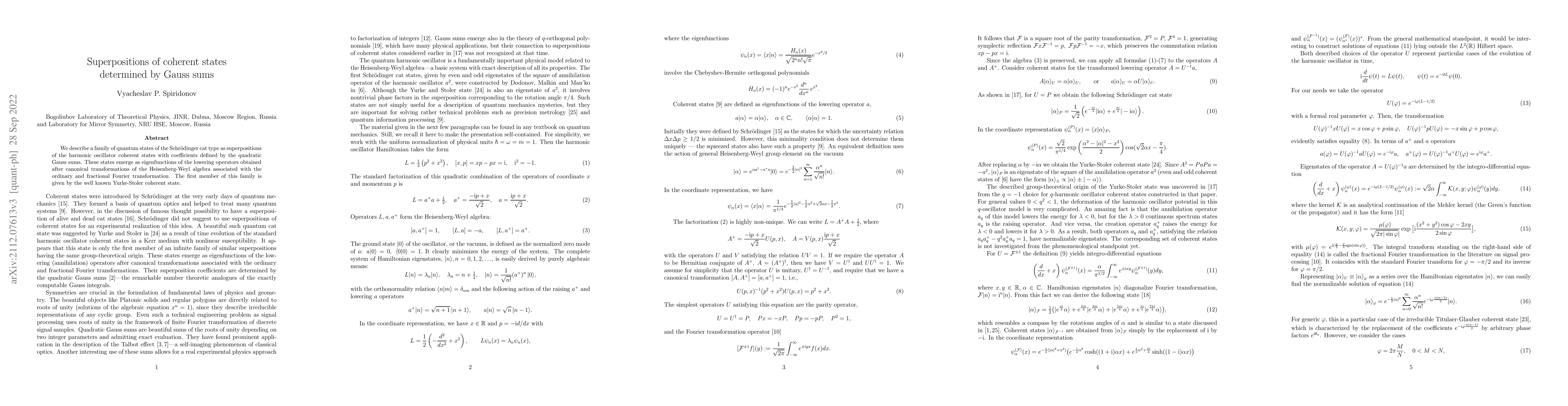 Thumbnail for Superpositions of coherent states determined by Gauss sums