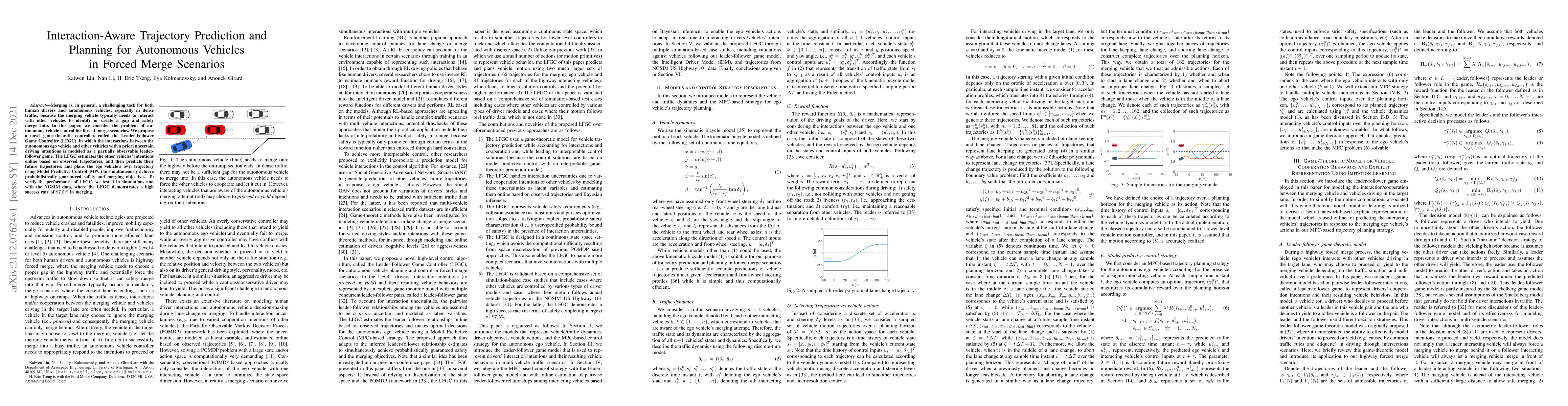 Thumbnail for Interaction-Aware Trajectory Prediction and Planning for Autonomous
  Vehicles in Forced Merge Scenarios