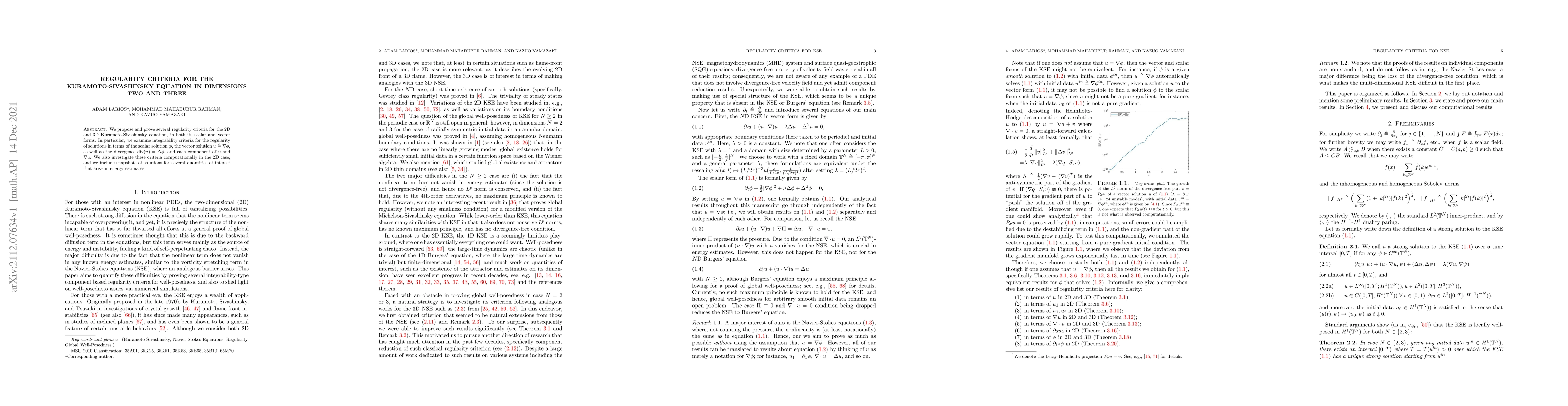 Thumbnail for Regularity criteria for the Kuramoto-Sivashinsky equation in dimensions
  two and three