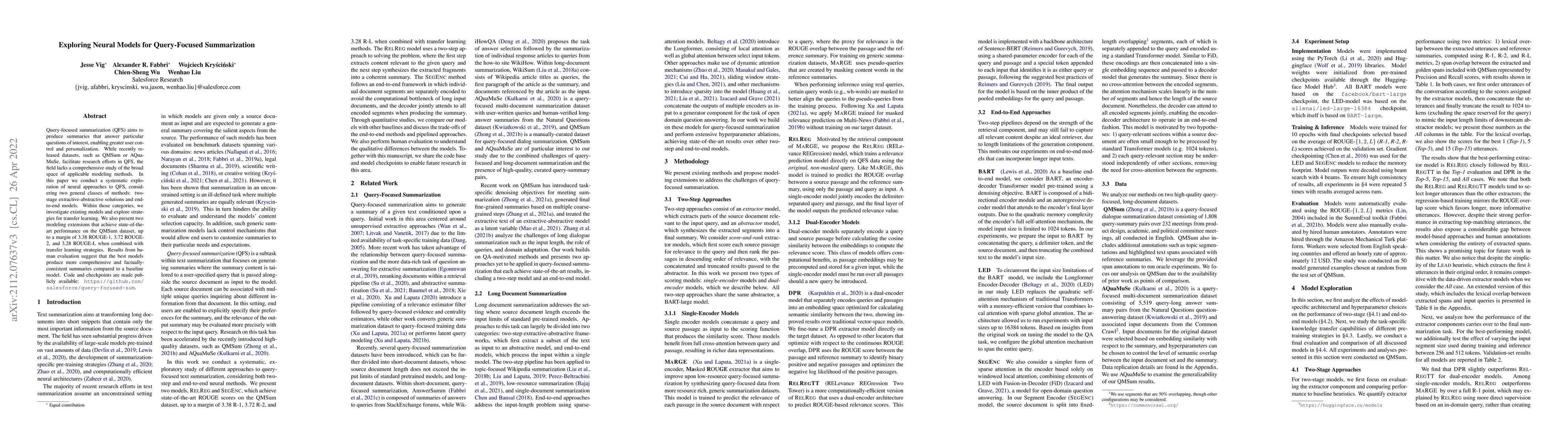 Thumbnail for Exploring Neural Models for Query-Focused Summarization
