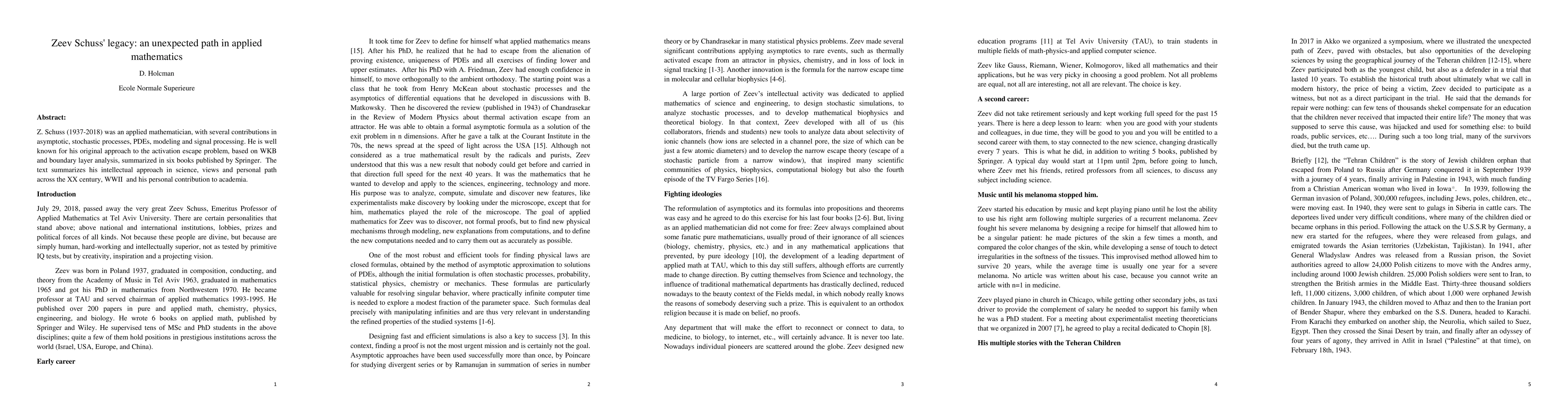 Thumbnail for Zeev Schuss' legacy: an unexpected path in applied mathematics