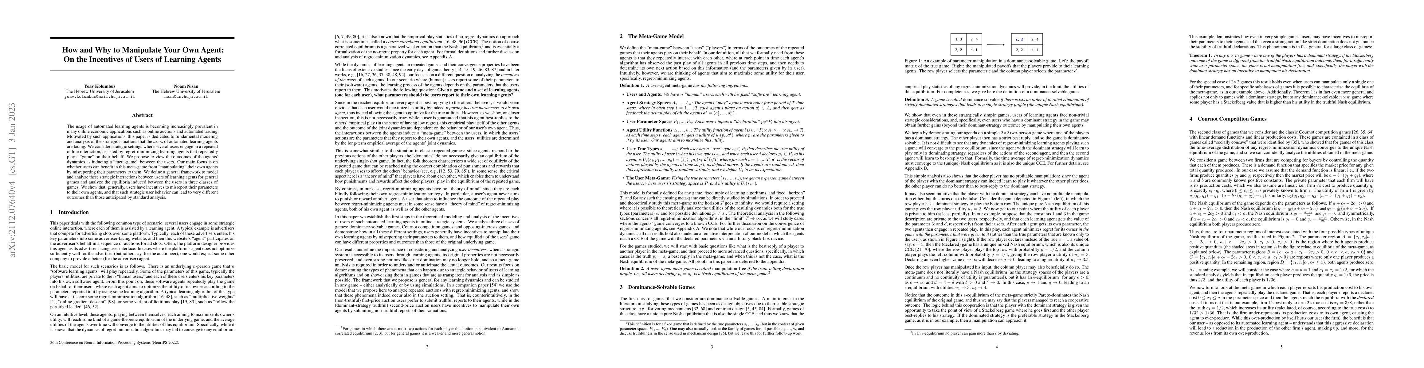 Thumbnail for How and Why to Manipulate Your Own Agent: On the Incentives of Users of
  Learning Agents