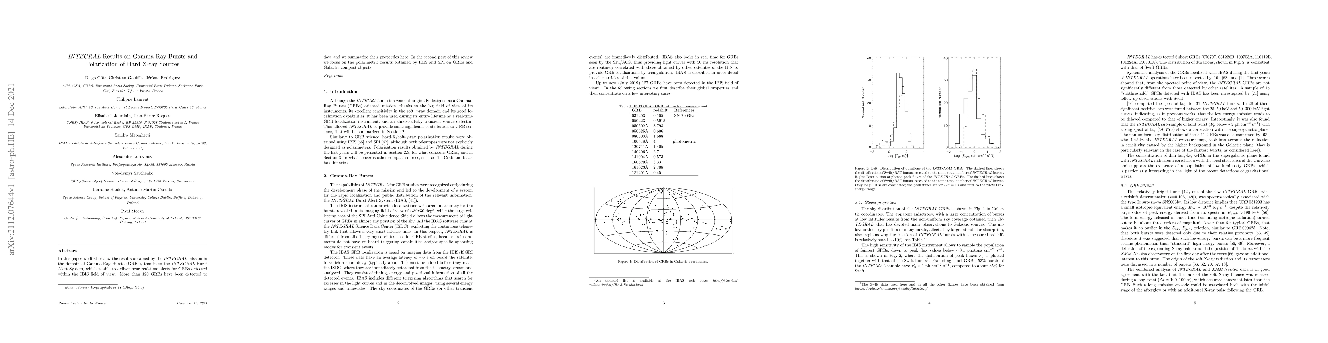 Thumbnail for INTEGRAL Results on Gamma-Ray Bursts and Polarization of Hard X-ray
  Sources