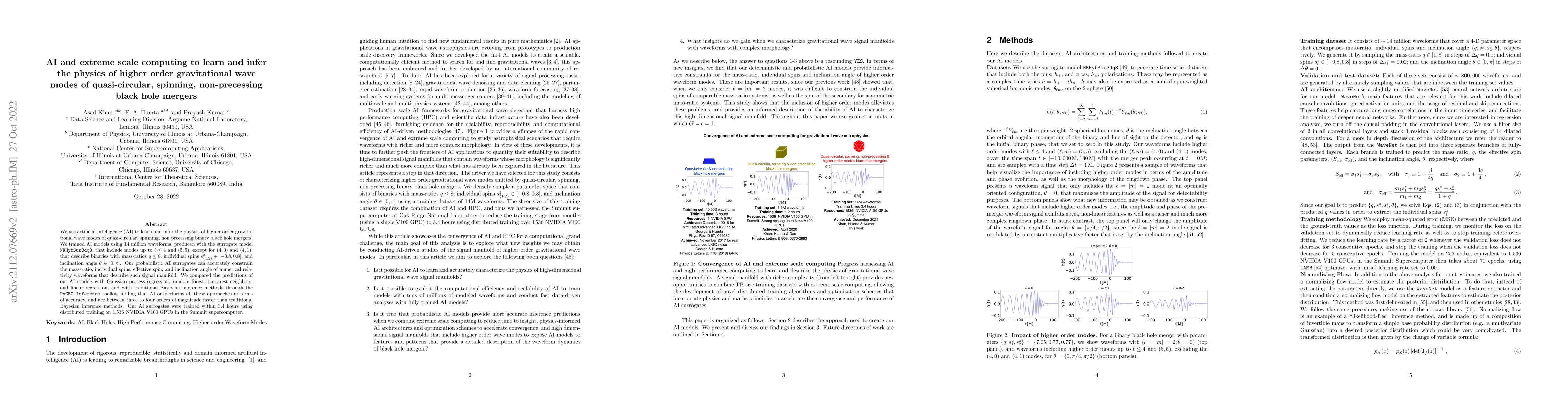 Thumbnail for AI and extreme scale computing to learn and infer the physics of higher
  order gravitational wave modes of quasi-circular, spinning, non-precessing
  binary black hole mergers