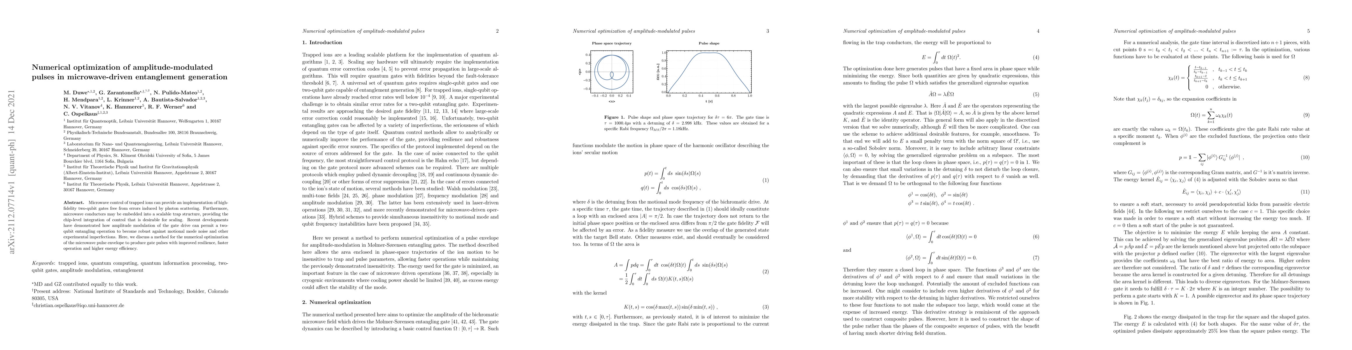 Thumbnail for Numerical optimization of amplitude-modulated pulses in microwave-driven
  entanglement generation