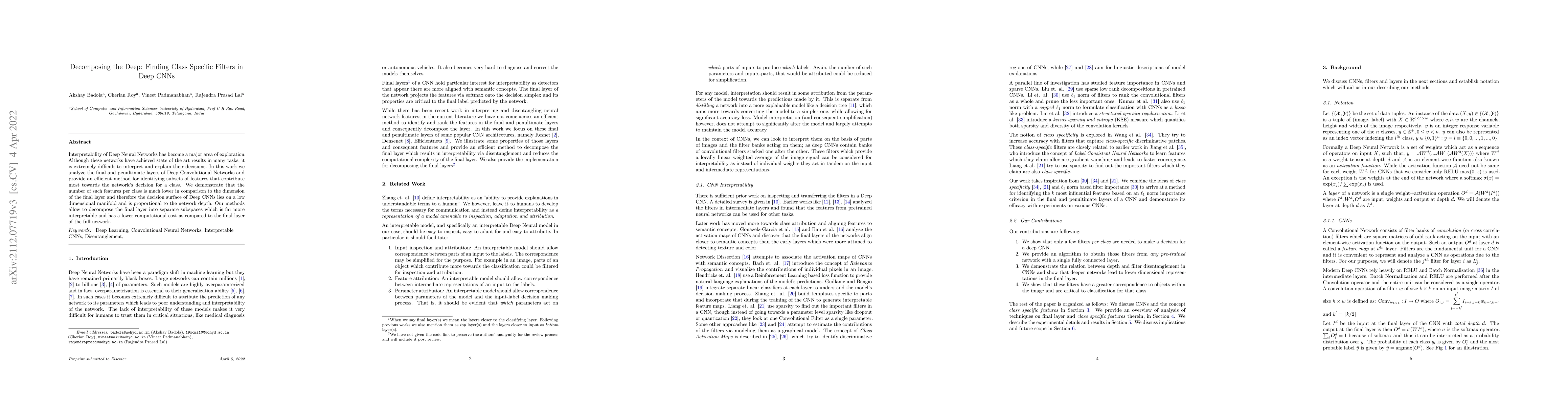 Thumbnail for Decomposing the Deep: Finding Class Specific Filters in Deep CNNs