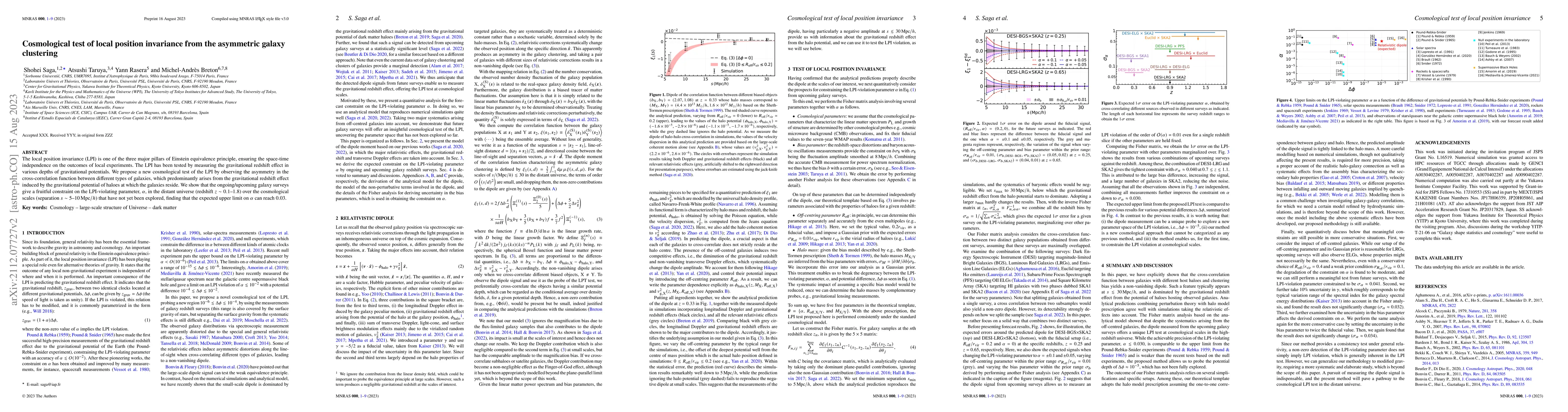 Thumbnail for Cosmological test of local position invariance from the asymmetric
  galaxy clustering