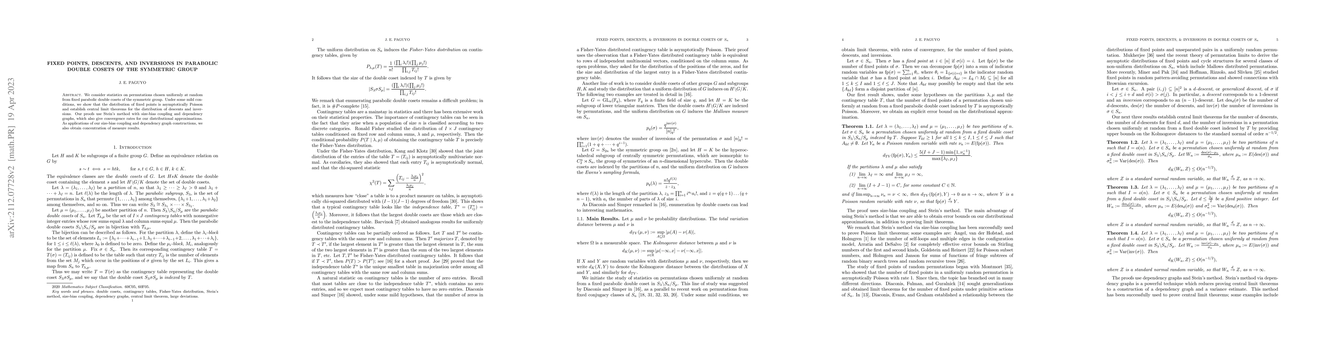 Thumbnail for Fixed points, descents, and inversions in parabolic double cosets of the
  symmetric group