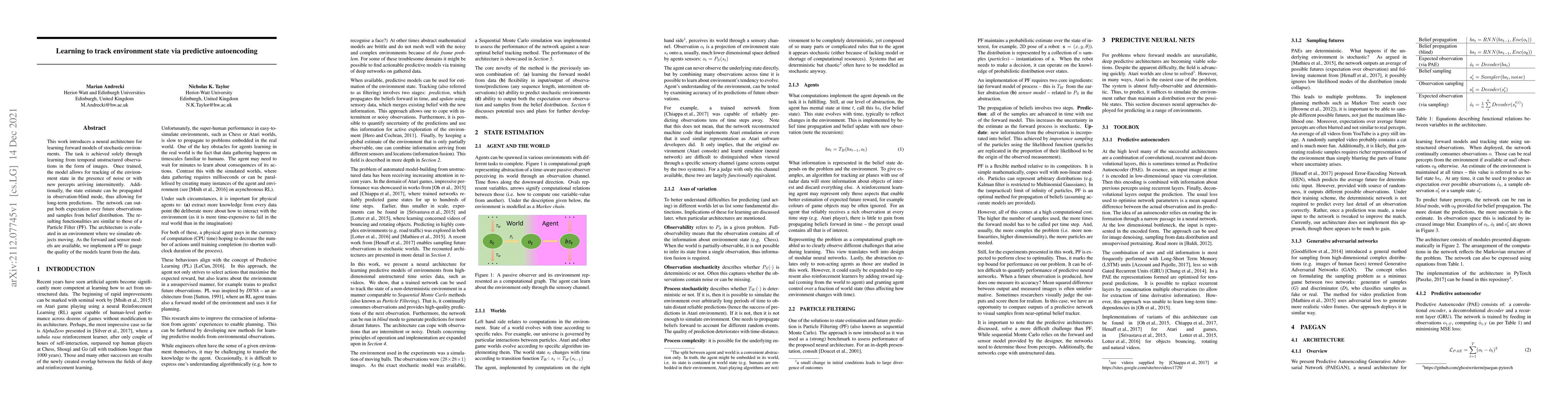 Thumbnail for Learning to track environment state via predictive autoencoding