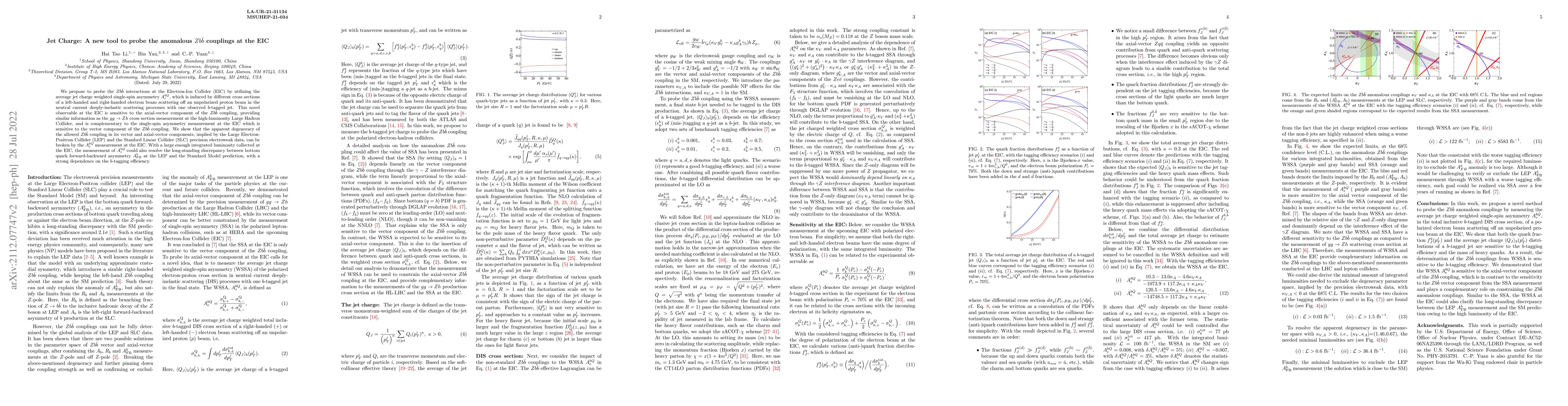 Thumbnail for Jet Charge: A new tool to probe the anomalous $Zb\bar{b}$ couplings at
  the EIC