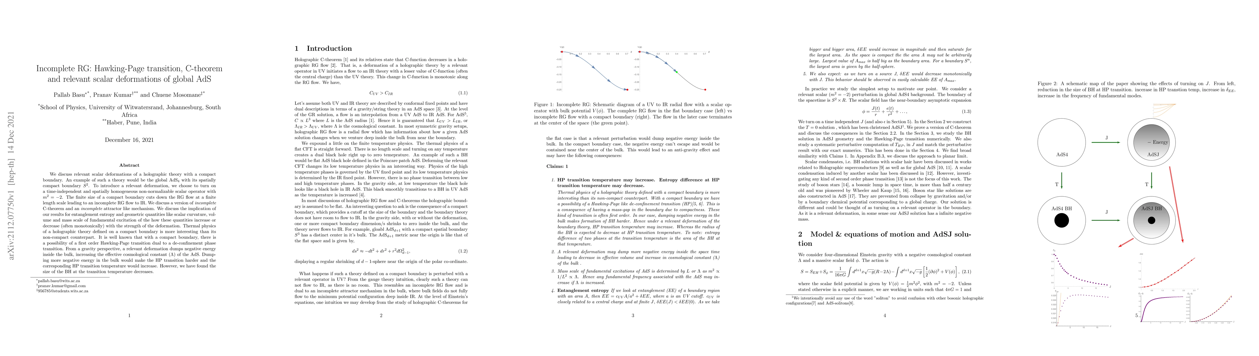 Thumbnail for Incomplete RG: Hawking-Page transition, C-theorem and relevant scalar
  deformations of global AdS