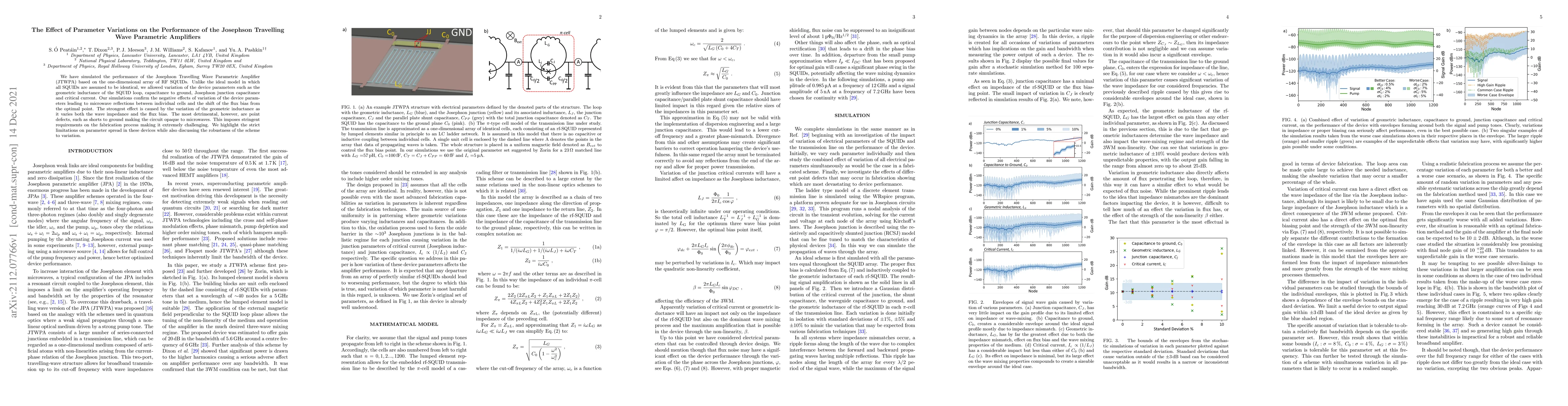 Thumbnail for The Effect of Parameter Variations on the Performance of the Josephson
  Travelling Wave Parametric Amplifiers