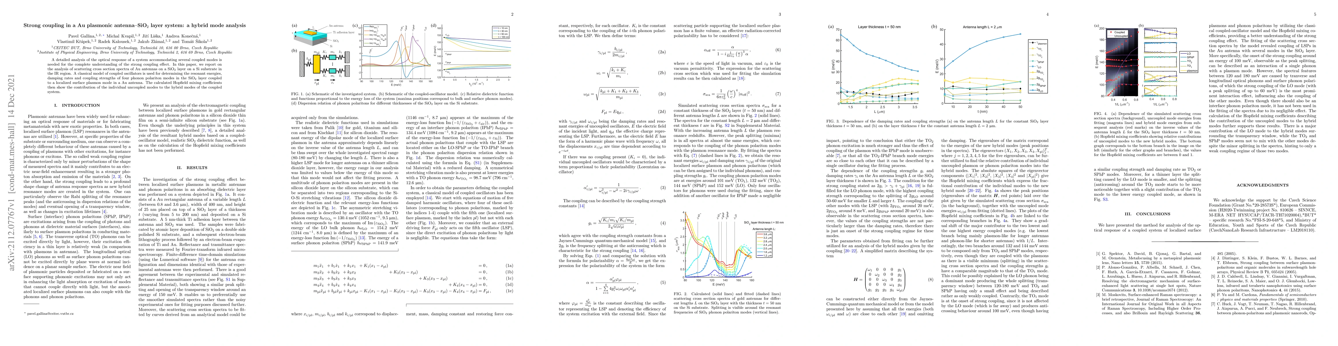 Thumbnail for Strong coupling in a Au plasmonic antenna-SiO$_{2}$ layer system: a
  hybrid mode analysis