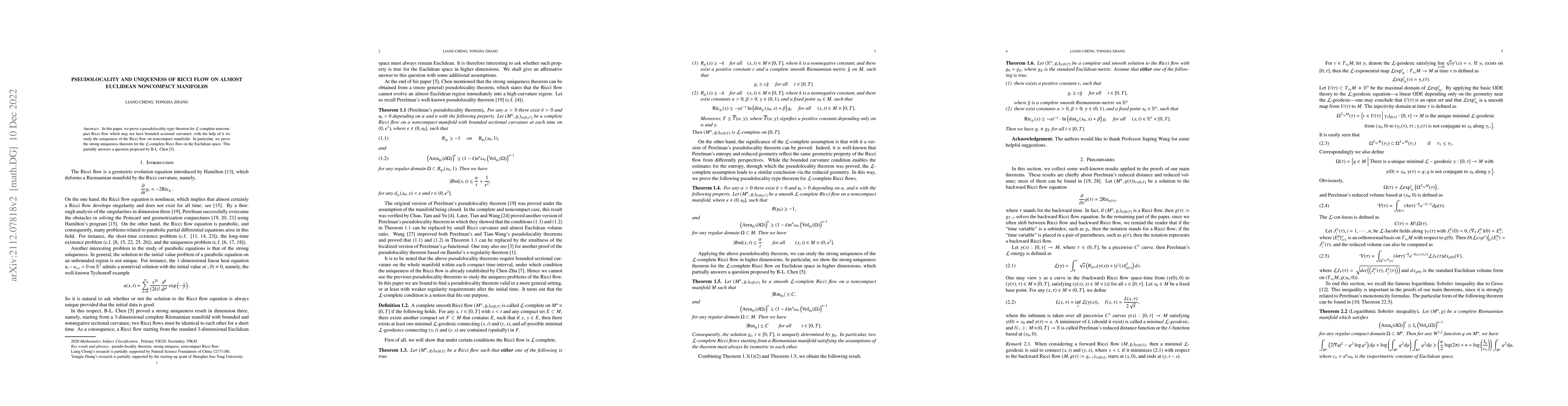 Thumbnail for Pseudolocality and uniqueness of Ricci flow on almost Euclidean
  noncompact manifolds