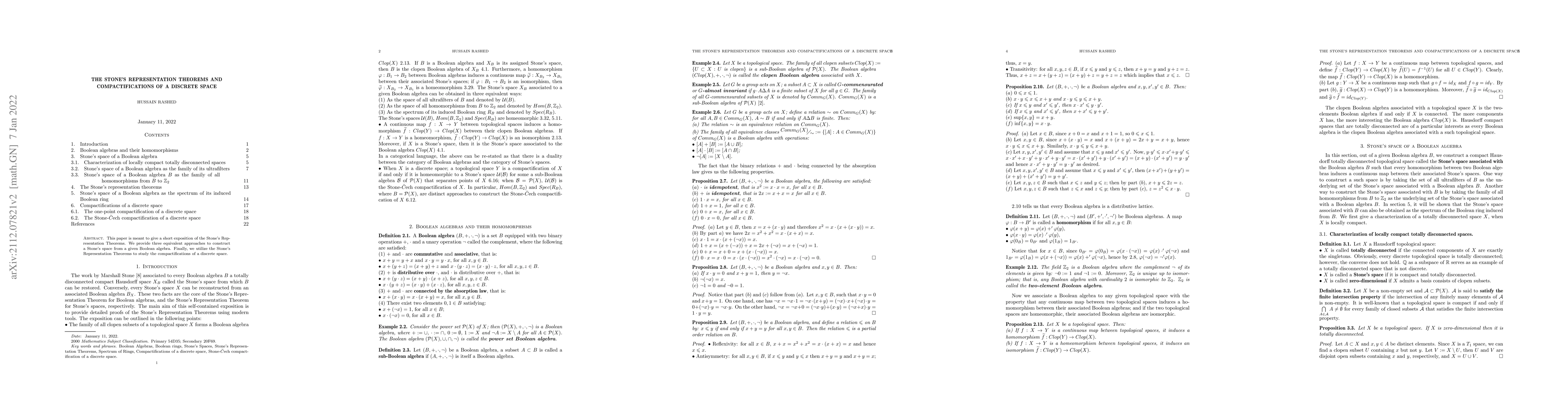 Thumbnail for The Stone's Representation Theorems and compactifications of a discrete
  space