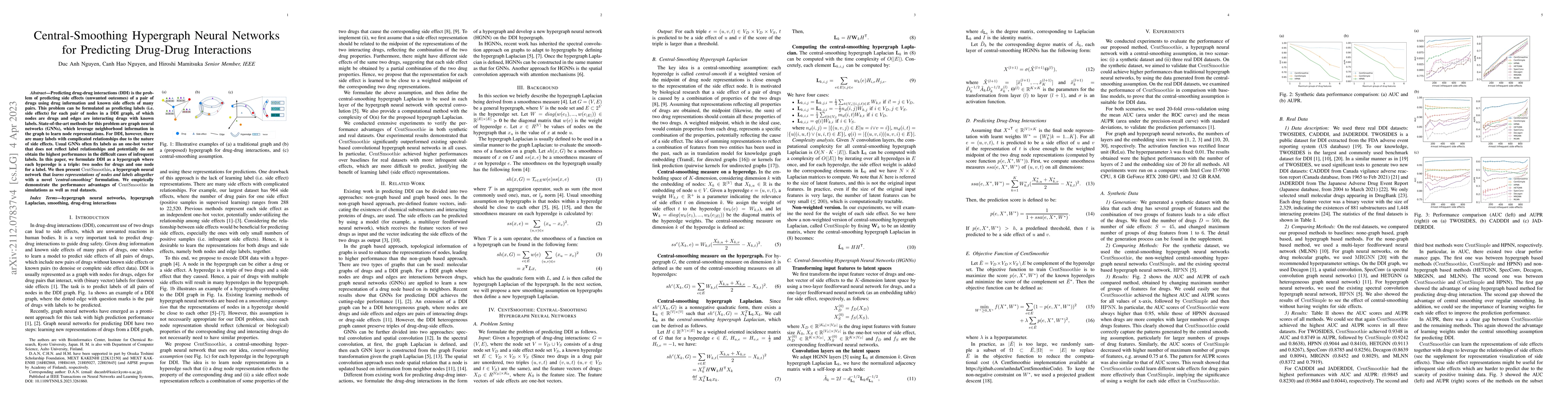 Thumbnail for Central-Smoothing Hypergraph Neural Networks for Predicting Drug-Drug
  Interactions