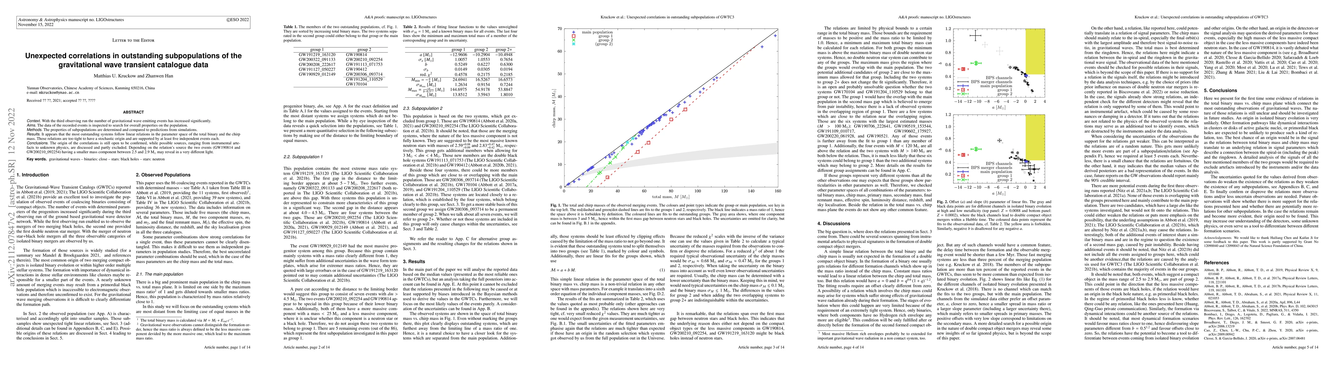Thumbnail for Unexpected correlations in outstanding subpopulations of the
  gravitational wave transient catalogue data