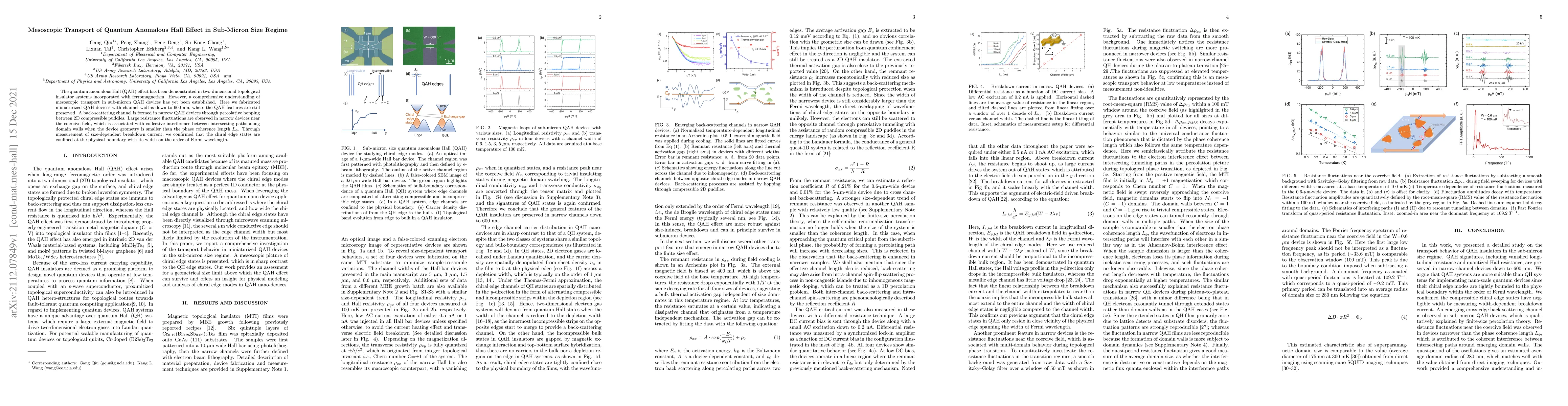 Thumbnail for Mesoscopic Transport of Quantum Anomalous Hall Effect in Sub-Micron Size
  Regime