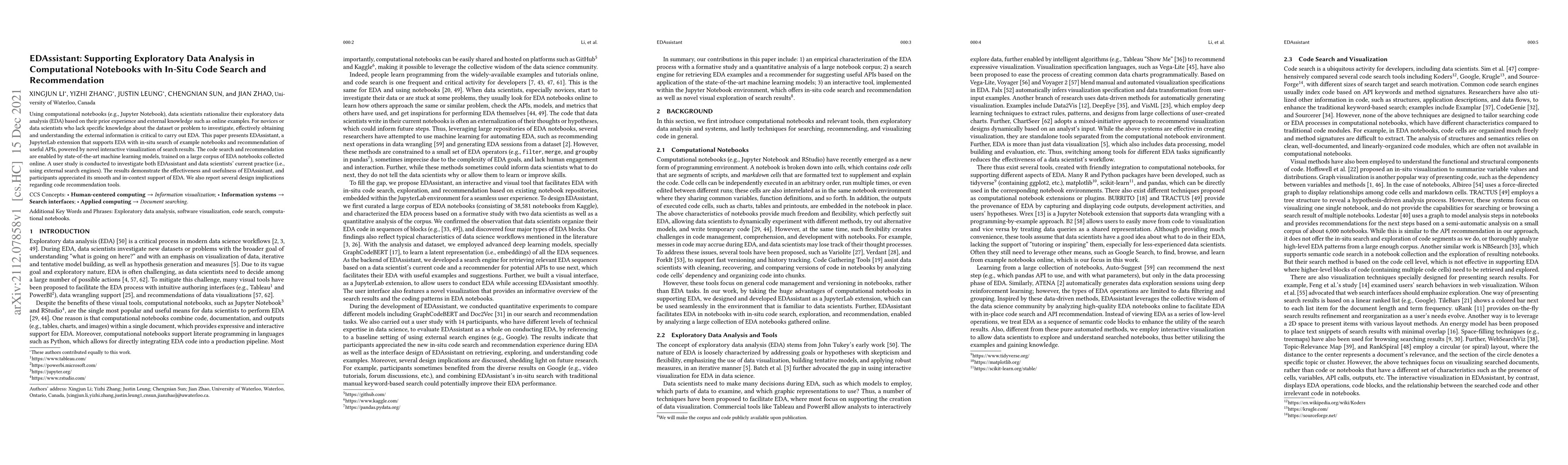 Thumbnail for EDAssistant: Supporting Exploratory Data Analysis in Computational
  Notebooks with In-Situ Code Search and Recommendation